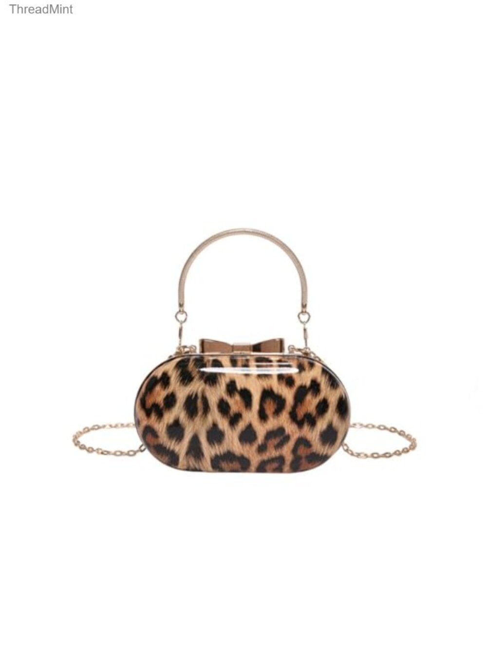 Leopard Print Clutch Evening Tote Bag Top Handle Chain Purse
